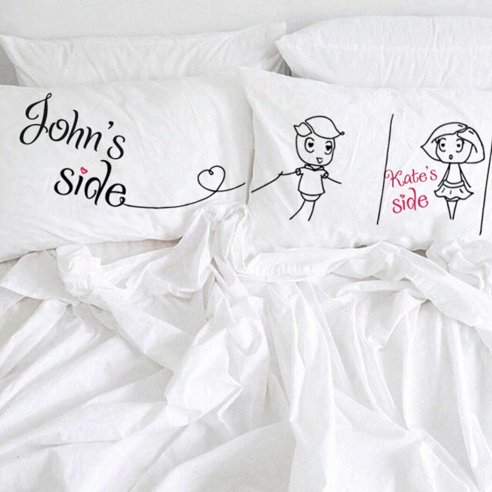 Personalized Couple Pillowcases, His and Her, Handmade Cotton Anniversary Gift (Set of 2)