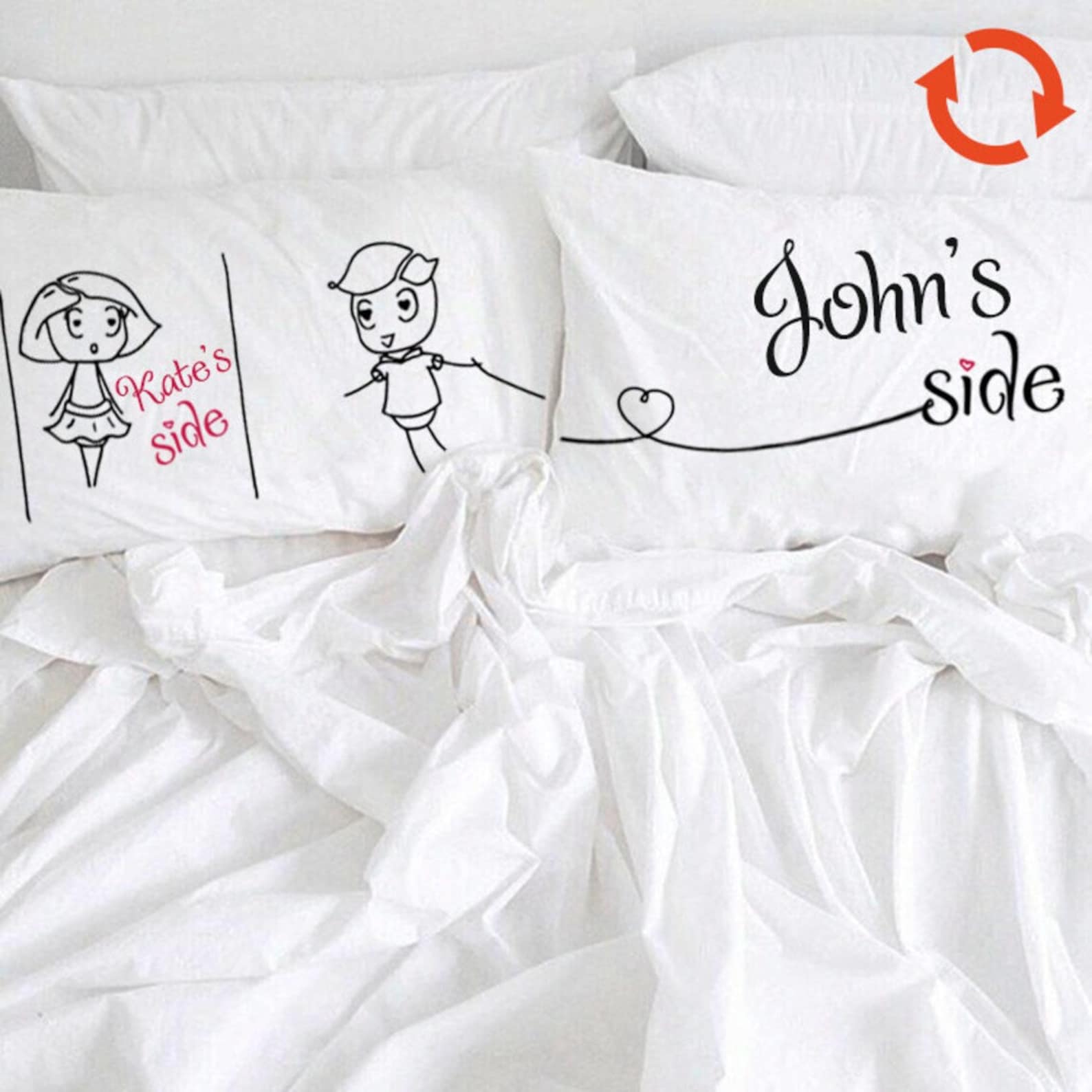 Personalized Couple Pillowcases, His and Her, Handmade Cotton Anniversary Gift (Set of 2)