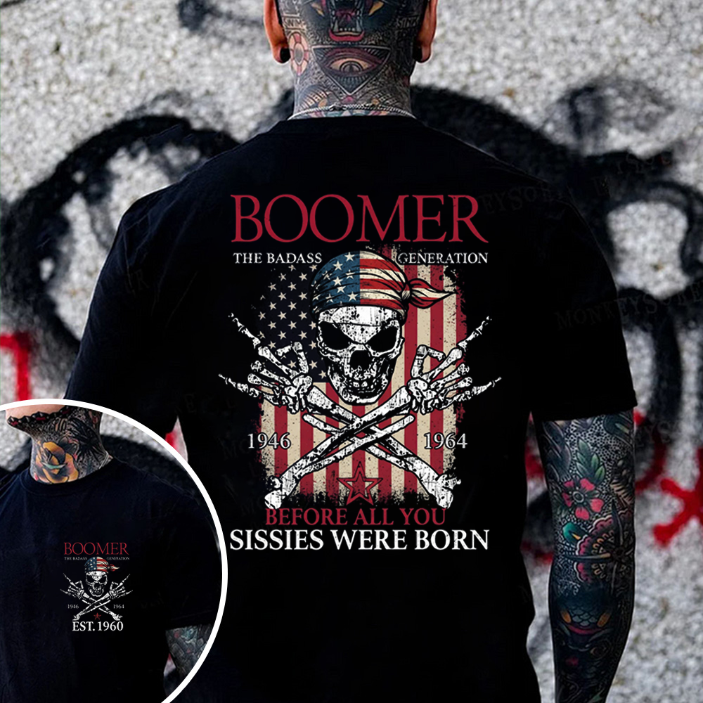 The Badass Generation | Boomer Rock Skull Full-Back Print T-Shirt