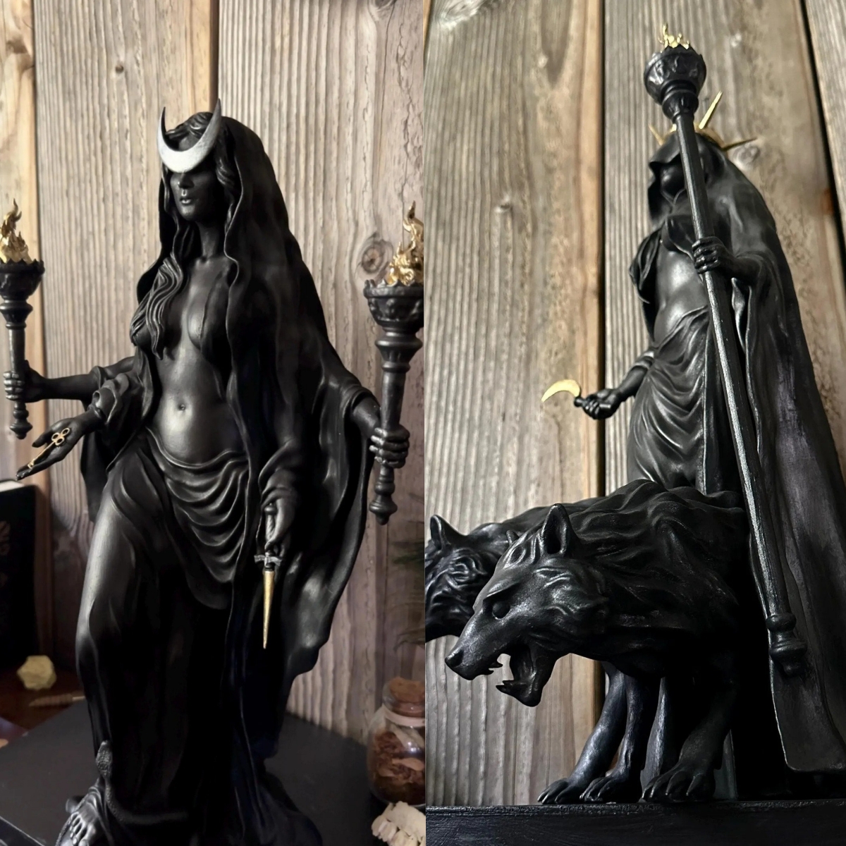 🌙🖤Hecate Niktipolos Resin Statue – Gothic Goddess Figurine for Altar, Bookshelf & Mythology Decor