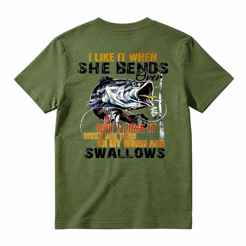Funny Fishing Bass Worm Swallows Graphic T-shirt