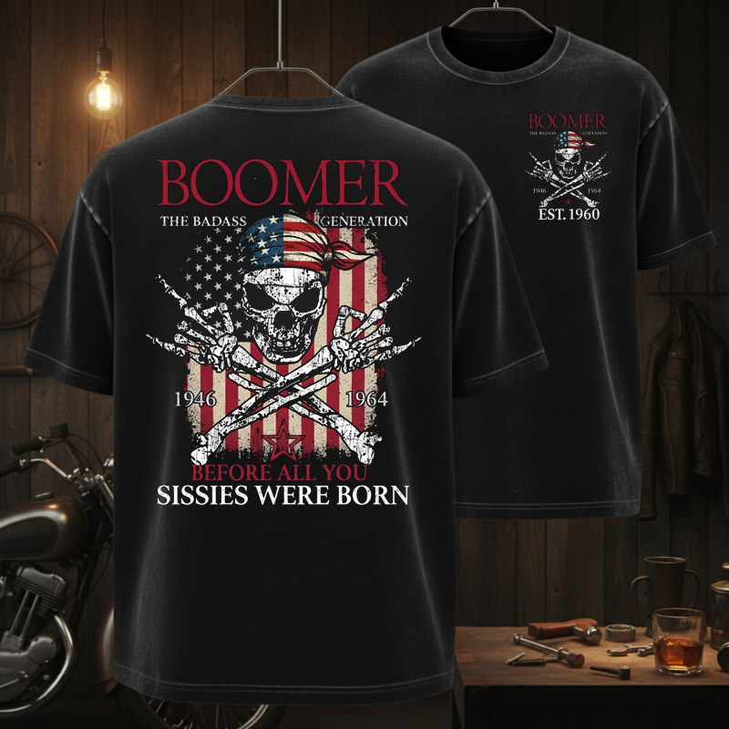 The Badass Generation | Boomer Rock Skull Full-Back Print T-Shirt