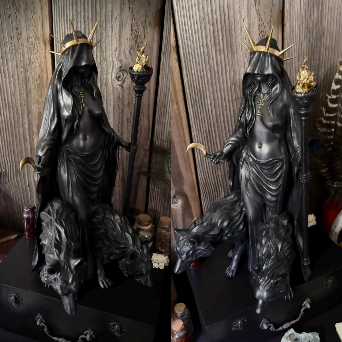 🌙🖤Hecate Niktipolos Resin Statue – Gothic Goddess Figurine for Altar, Bookshelf & Mythology Decor