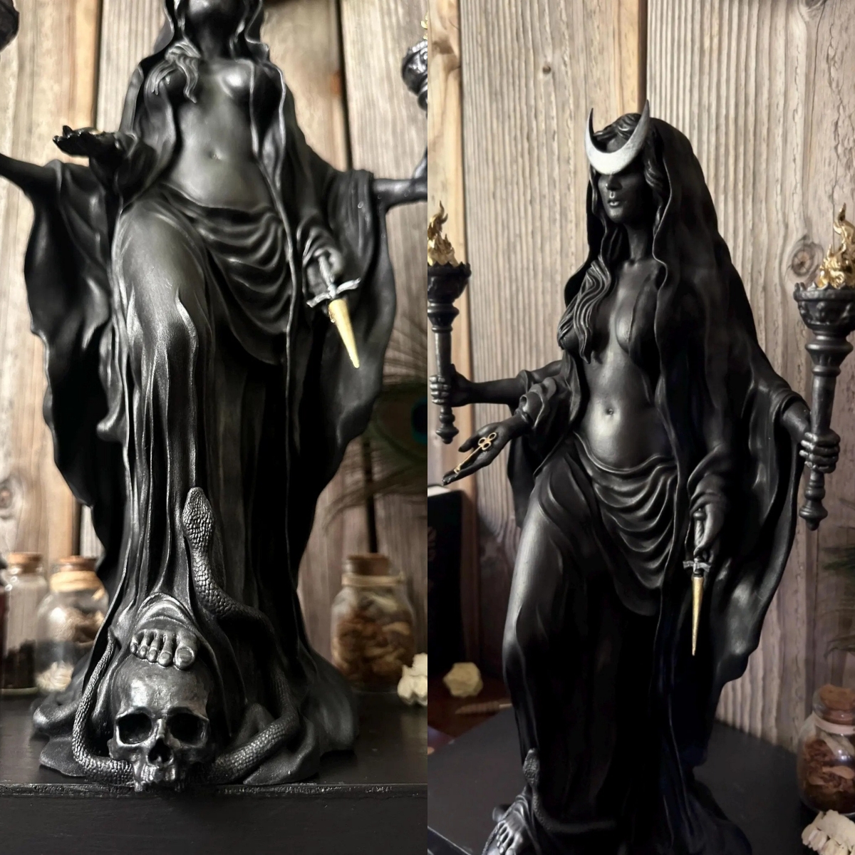 🌙🖤Hecate Niktipolos Resin Statue – Gothic Goddess Figurine for Altar, Bookshelf & Mythology Decor