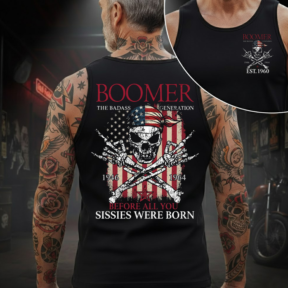 The Badass Generation | Boomer Rock Skull Full-Back Print T-Shirt