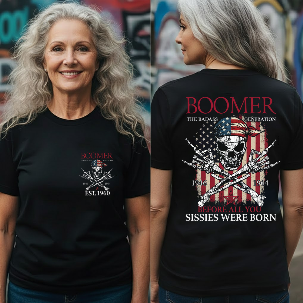 The Badass Generation | Boomer Rock Skull Full-Back Print T-Shirt