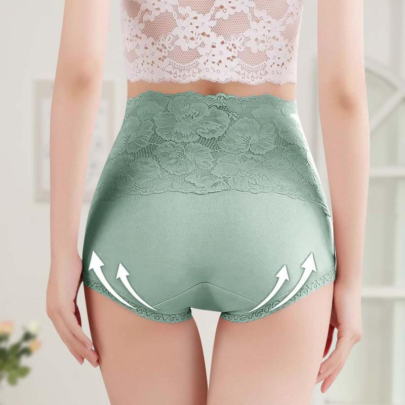 【COTTON】Morelect Women's Solid Color High Waist Briefs,5/7/10 pcs Soft Comfy Breathable Pastel Lace Knicker for Daily Wear, Underwear for All Seasons Womenswear Panties Basic Casual]