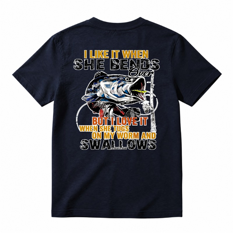 Funny Fishing Bass Worm Swallows Graphic T-shirt