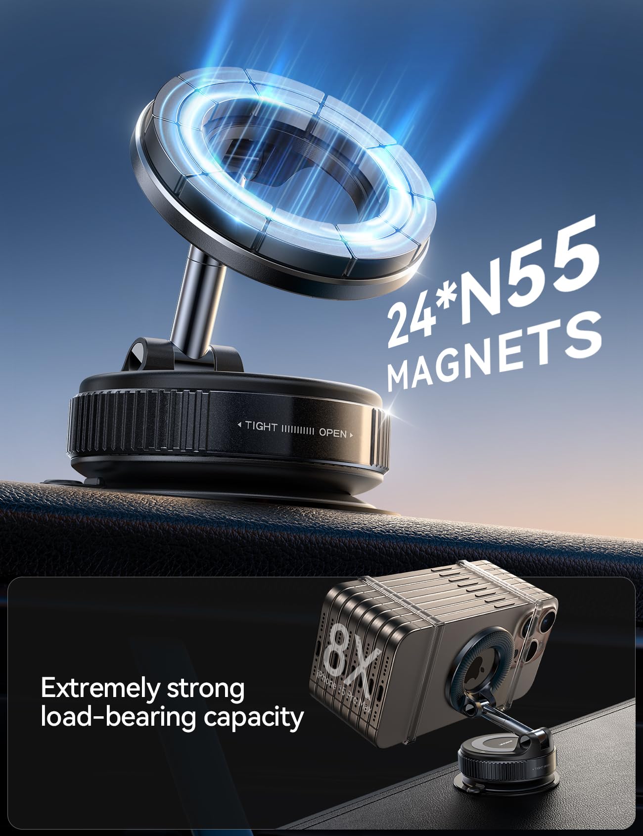  Newest 360° Adjustable Vacuum Magnetic Suction Cup Phone Holder Mount