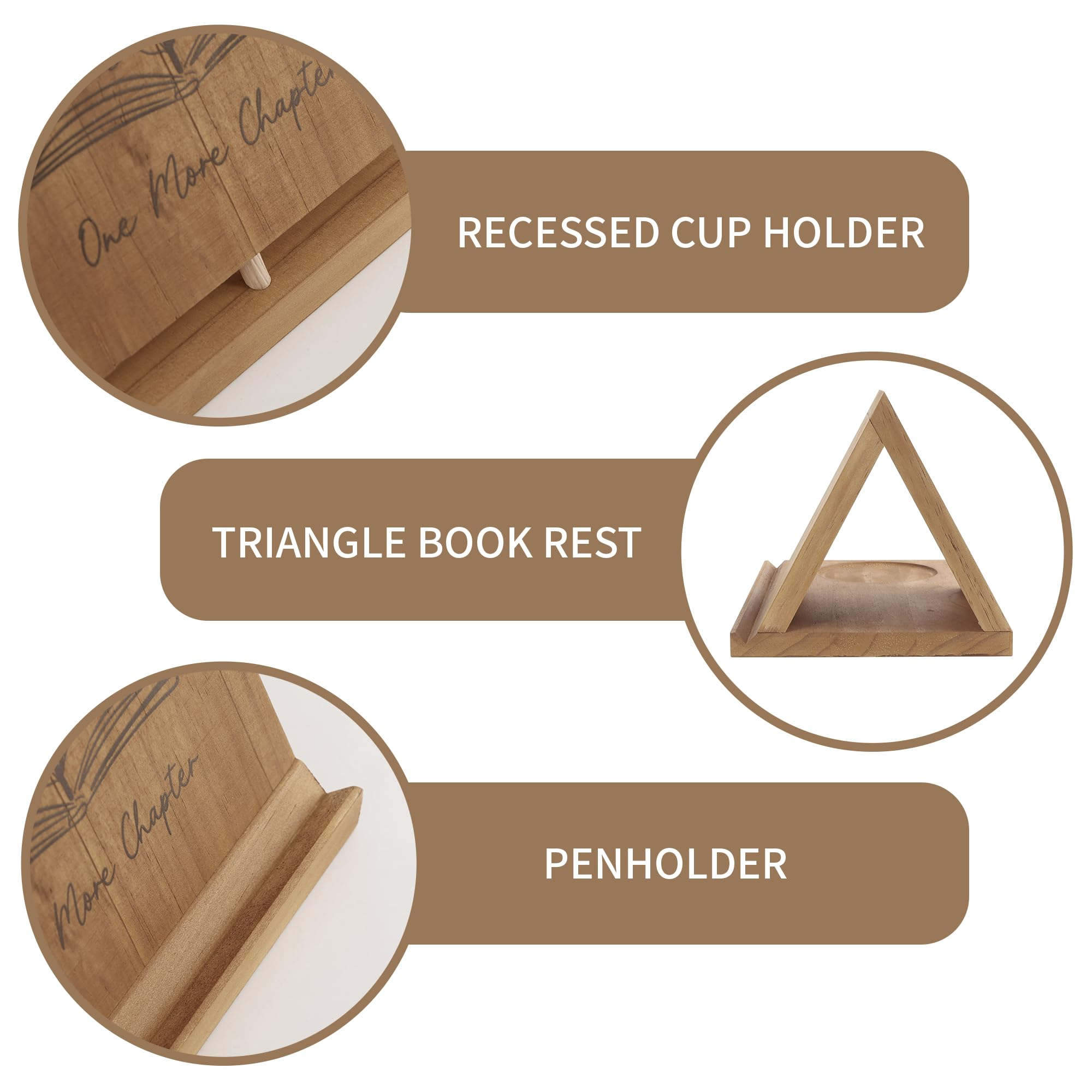 3-in-1 Wooden Triangle Bookmark, Book Stand & Drink Holder
