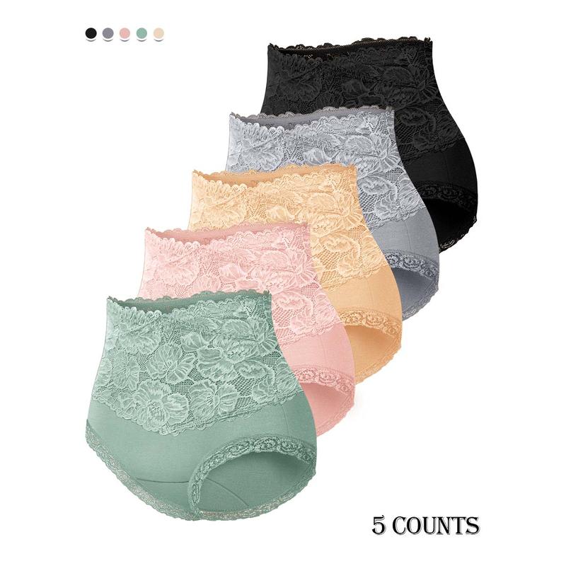 Comfy Everyday High-Waist Panties with Lace Trim, 5-Pack