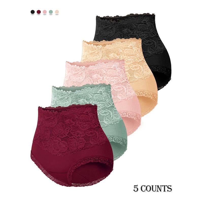 Comfy Everyday High-Waist Panties with Lace Trim, 5-Pack