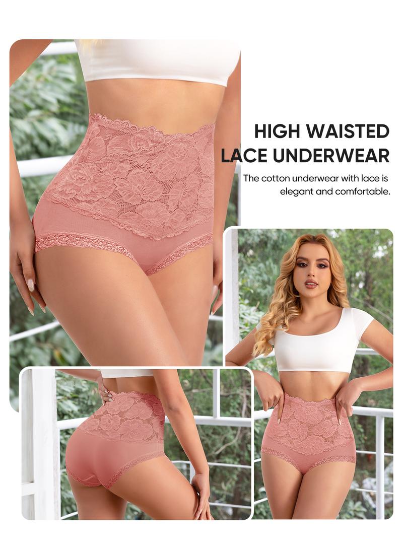 Comfy Everyday High-Waist Panties with Lace Trim, 5-Pack