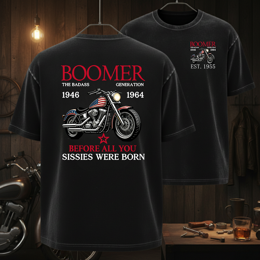 Boomer The Badass Generation Motorcycle rider Unisex T-shirt, Hoodie, Custom Year Of Birth Sweatshirt