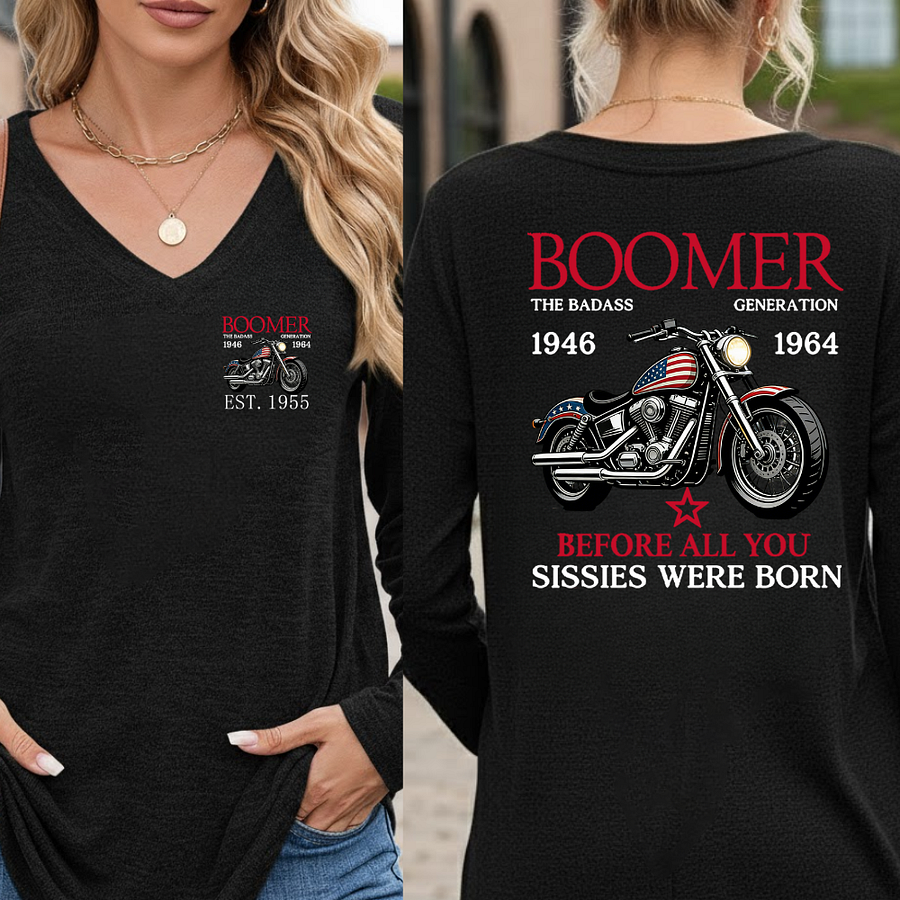 Boomer The Badass Generation Motorcycle rider Unisex T-shirt, Hoodie, Custom Year Of Birth Sweatshirt