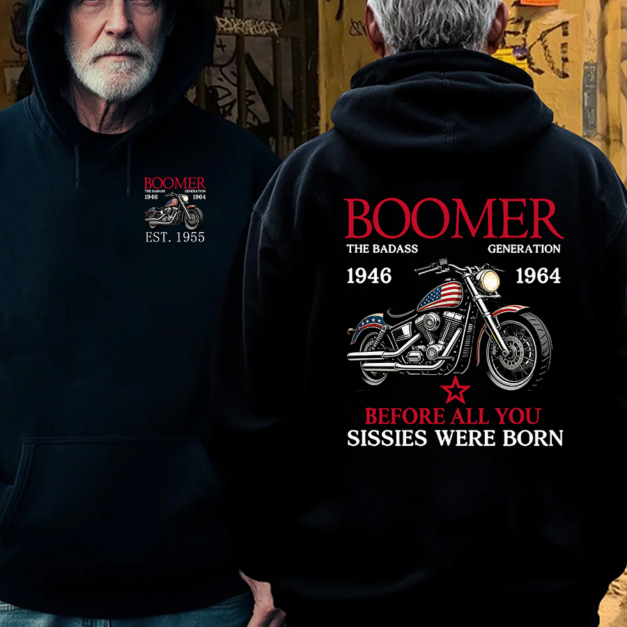 Boomer The Badass Generation Motorcycle rider Unisex T-shirt, Hoodie, Custom Year Of Birth Sweatshirt