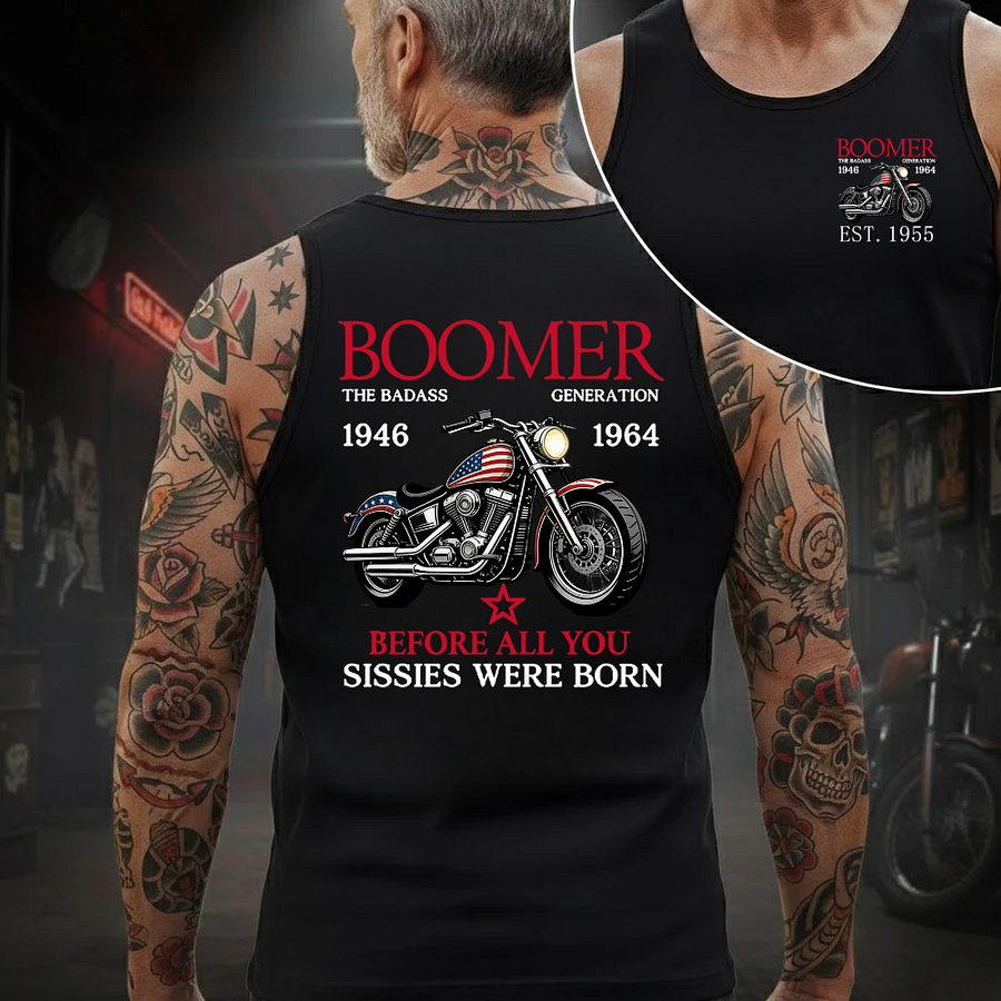 Boomer The Badass Generation Motorcycle rider Unisex T-shirt, Hoodie, Custom Year Of Birth Sweatshirt