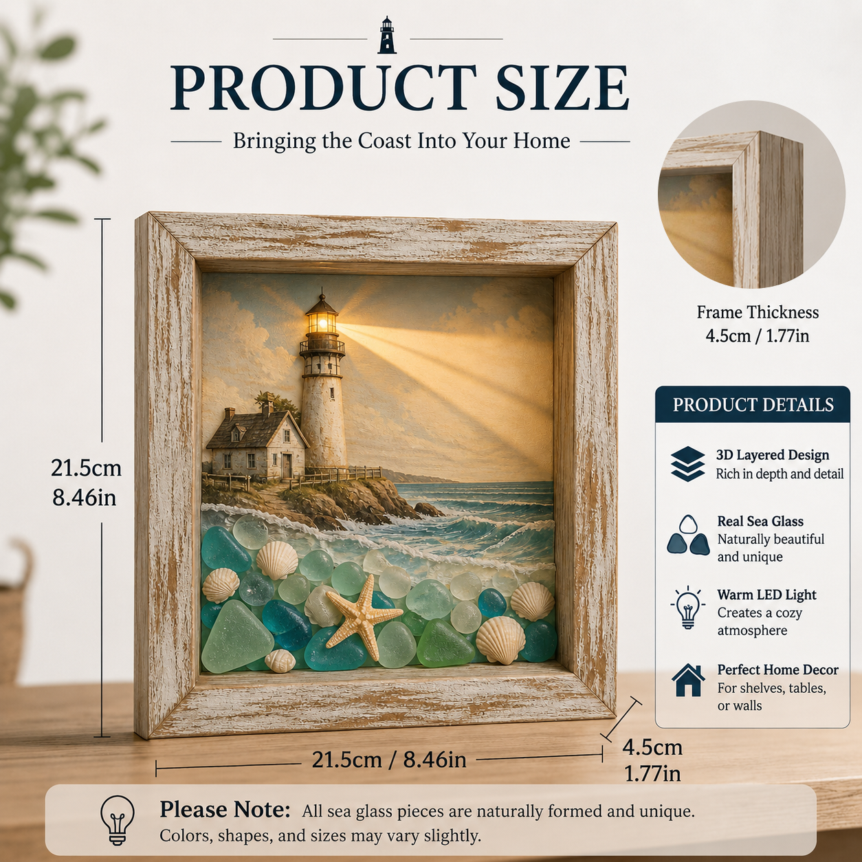 Coastal Lighthouse Sea Glass Shadow Box Night Light