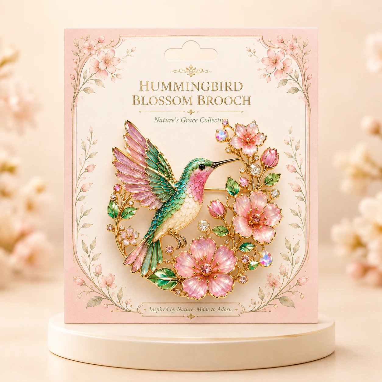 Hummingbird Blossom Brooch – Elegant Floral Bird Pin Jewelry Gift for Women