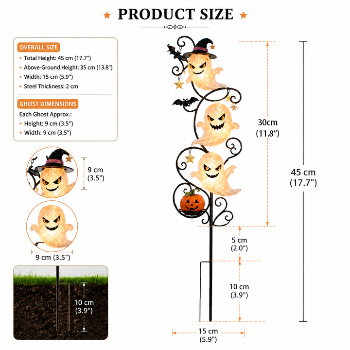 👻 Solar Halloween Little Ghost Garden Stake Light