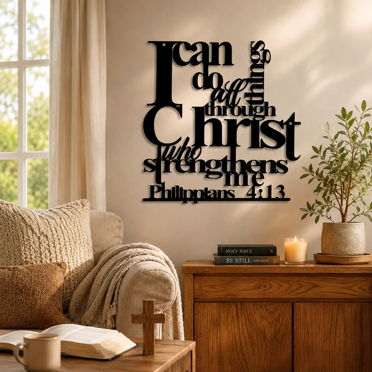 ✝️Philippians 4:13 I Can Do All Things Metal Wall Decor: Christ’s Strength for Your Walls