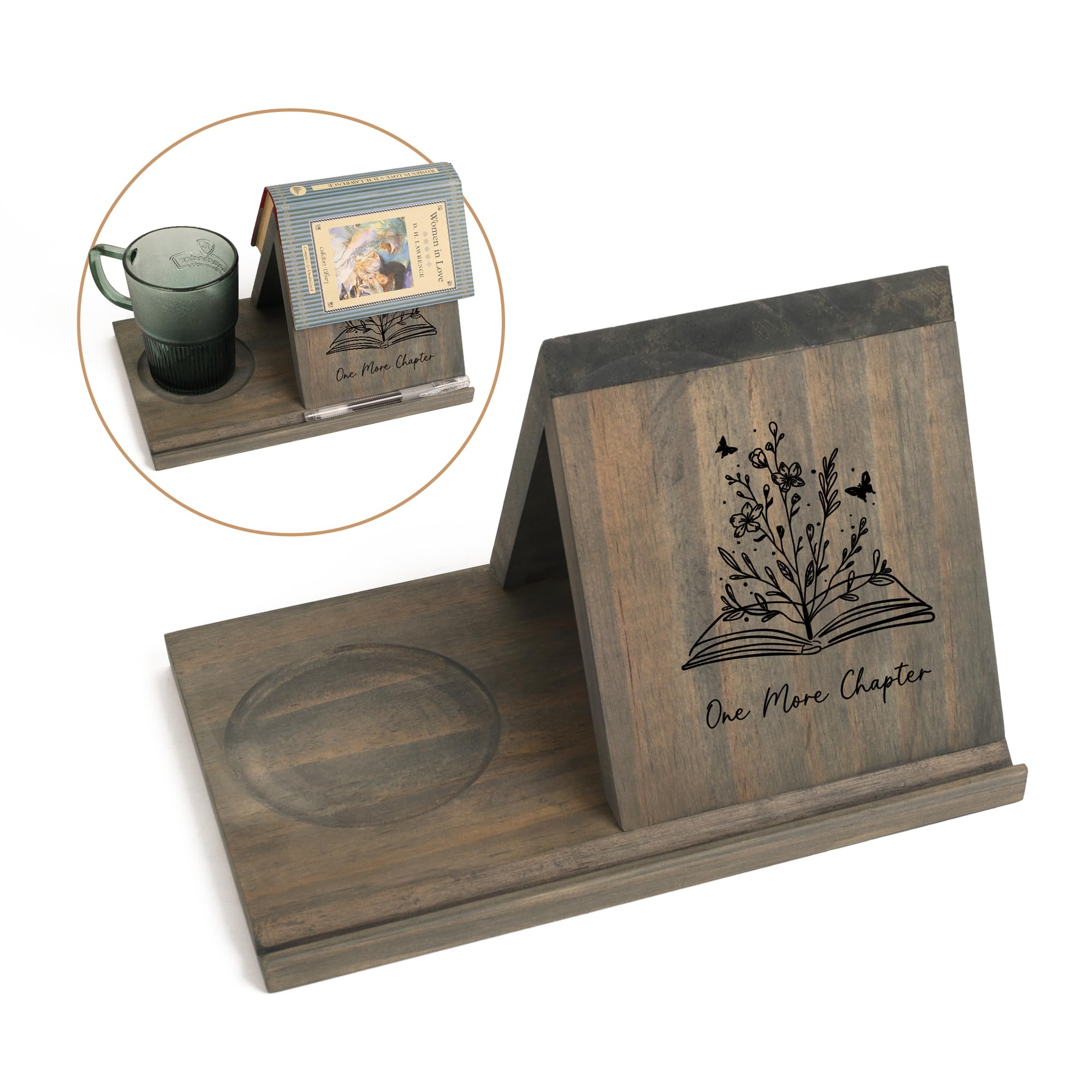 3-in-1 Wooden Triangle Bookmark, Book Stand & Drink Holder