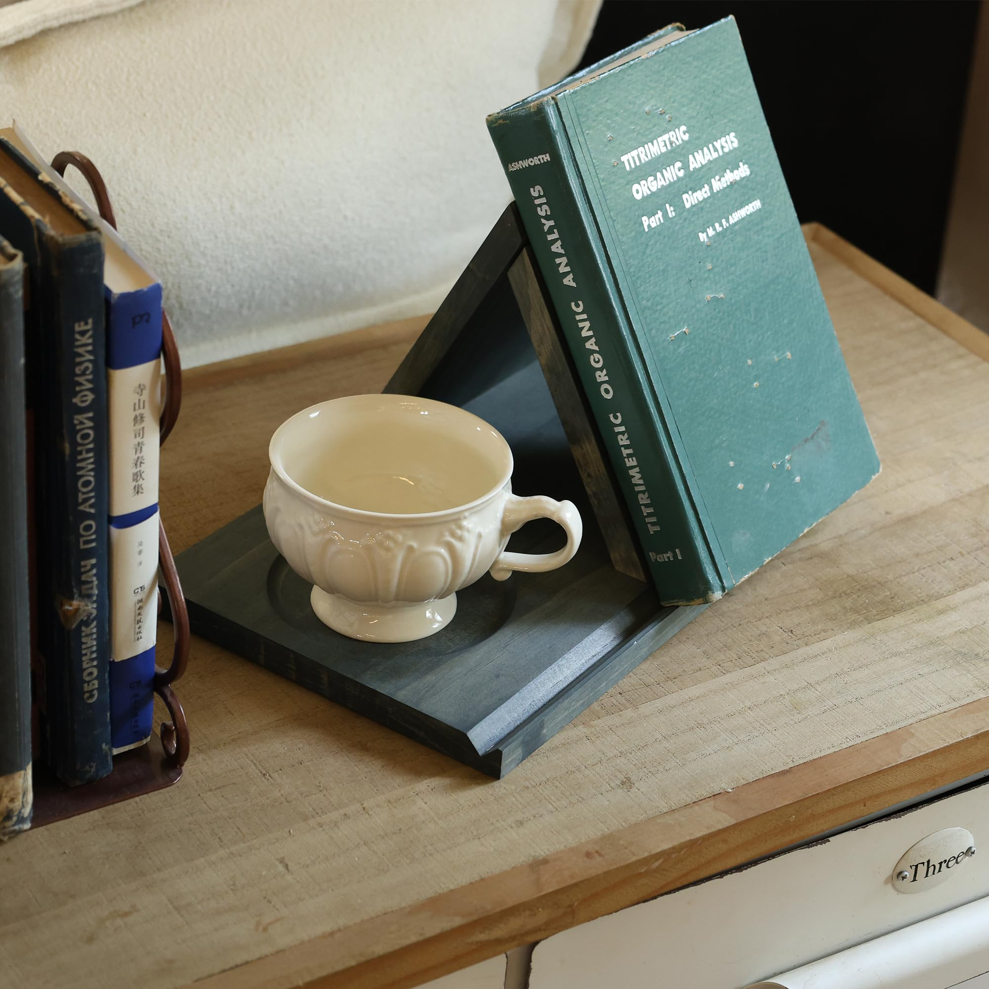 3-in-1 Wooden Triangle Bookmark, Book Stand & Drink Holder