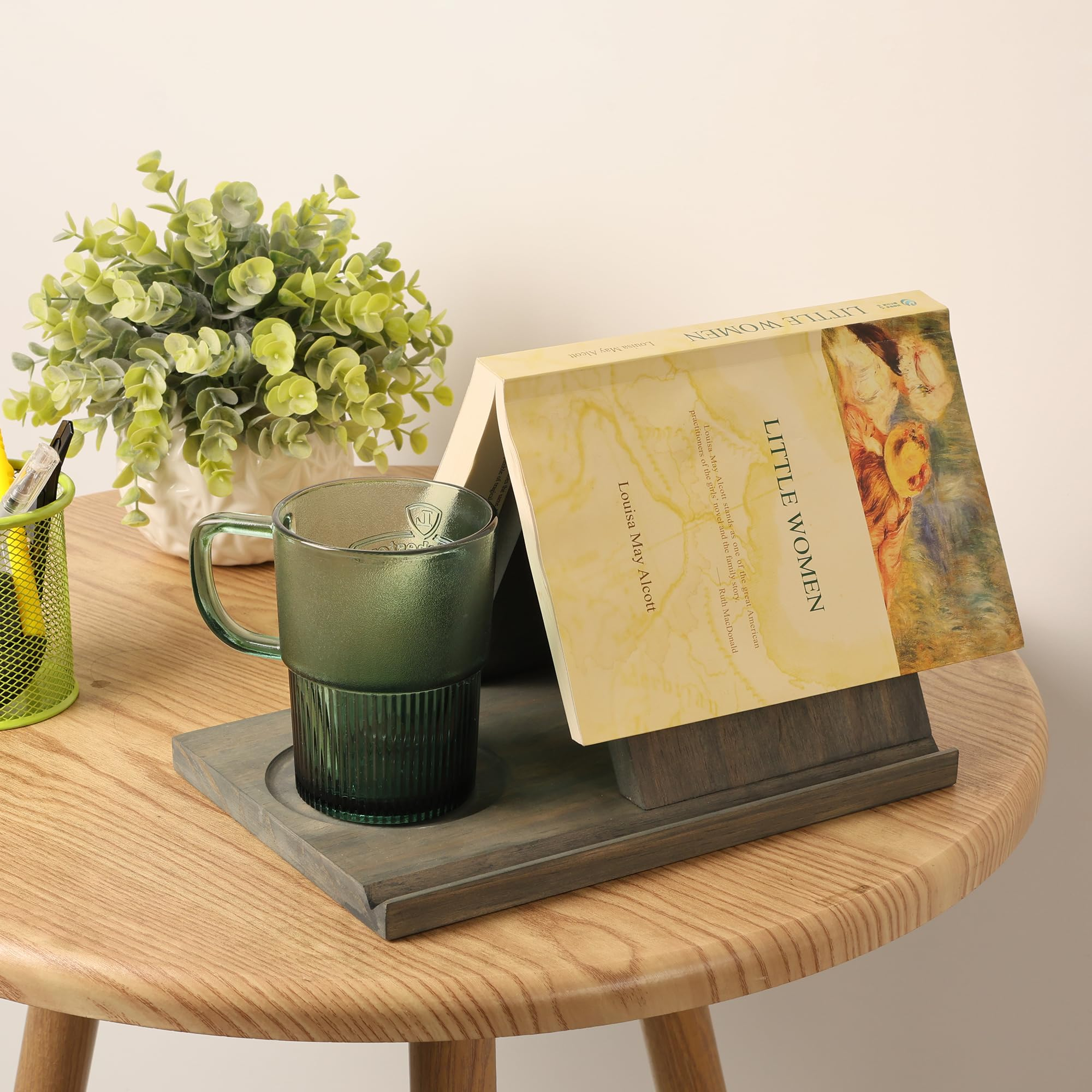 3-in-1 Wooden Triangle Bookmark, Book Stand & Drink Holder