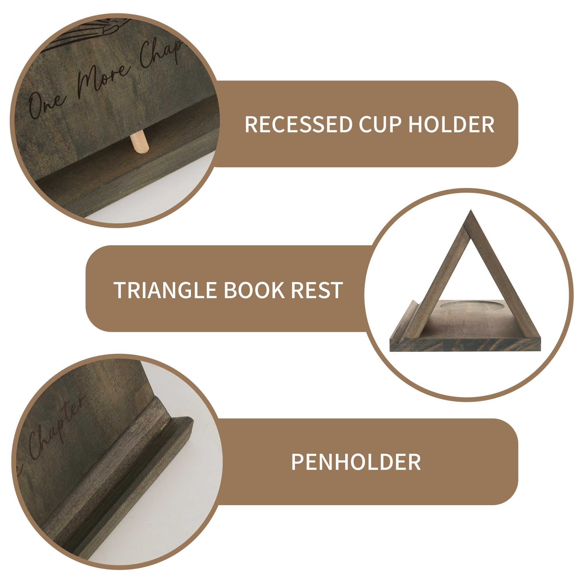 3-in-1 Wooden Triangle Bookmark, Book Stand & Drink Holder