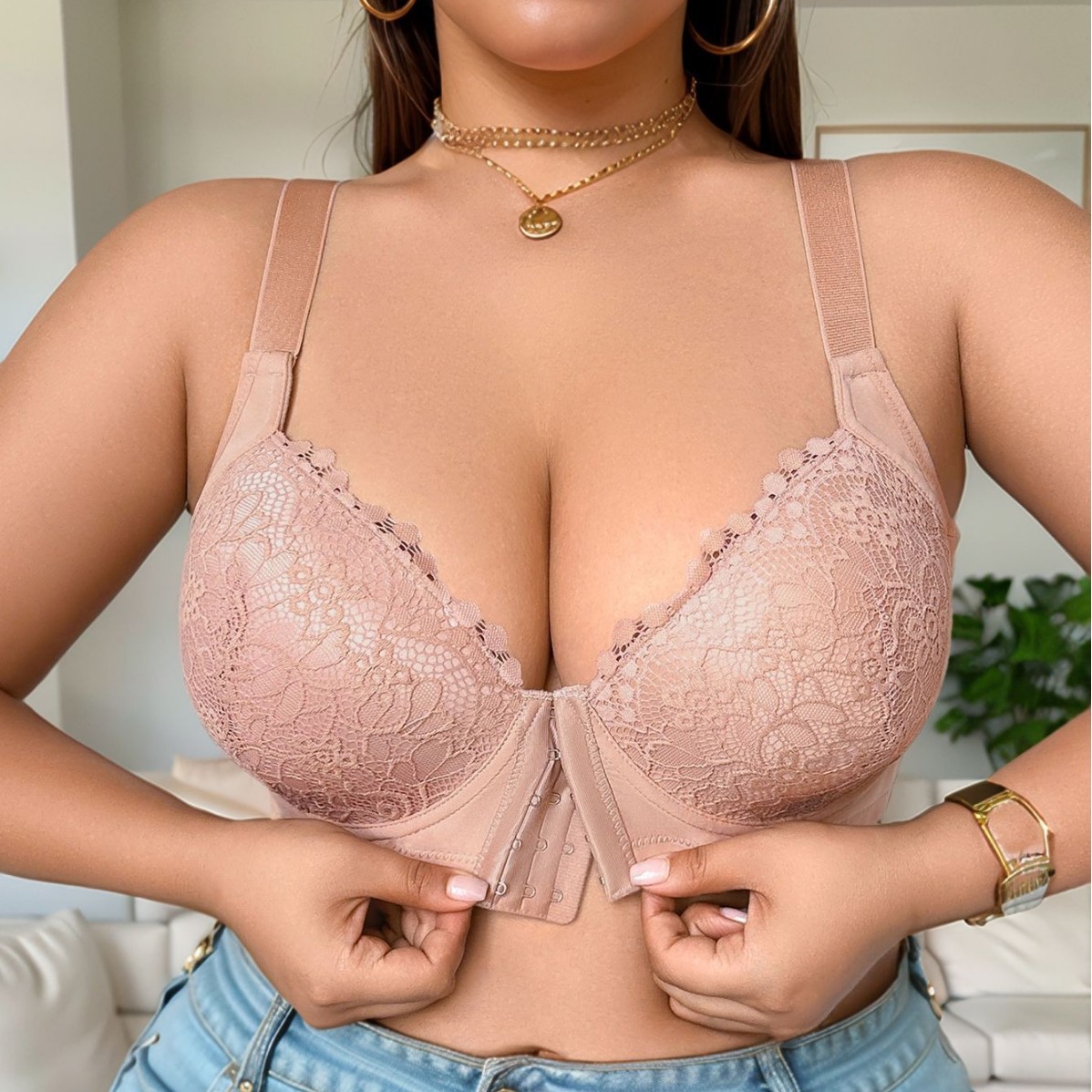🌸 Plus-Size Lace Front-Closure Underwire Bra