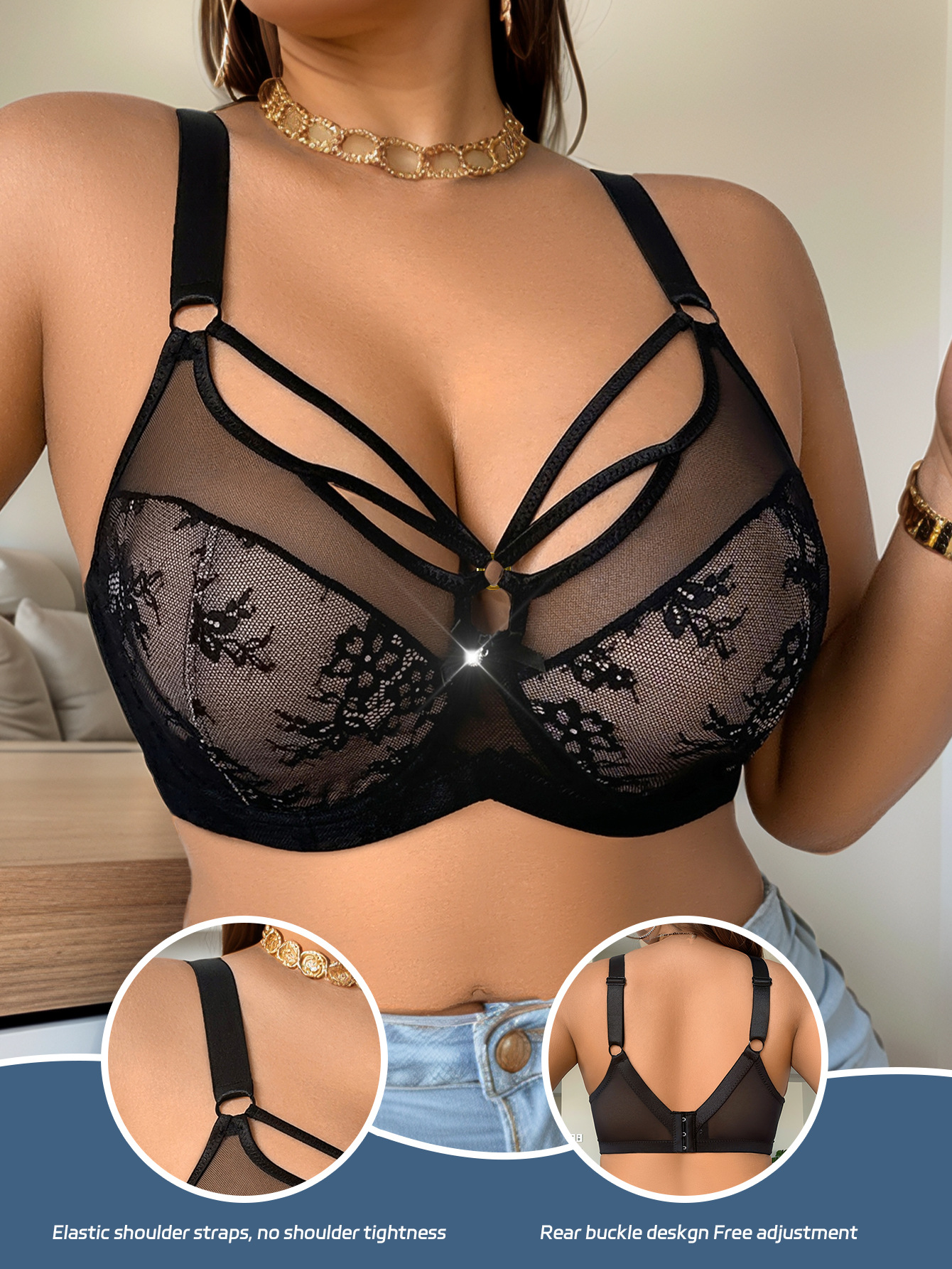 🌸 Plus Size Floral Lace Bra