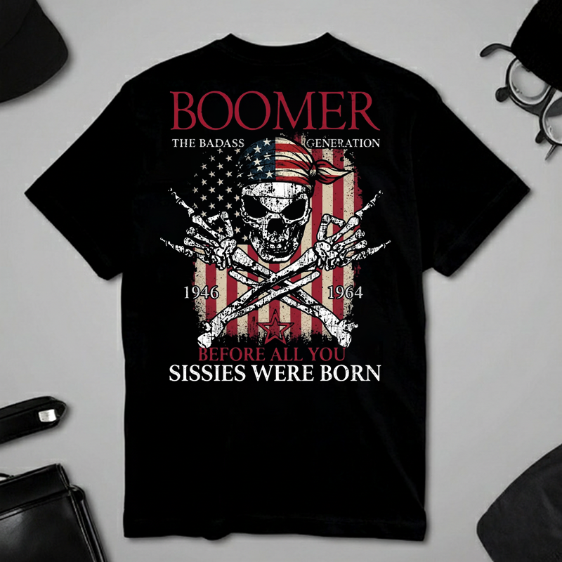 The Badass Generation | Boomer Rock Skull Full-Back Print T-Shirt