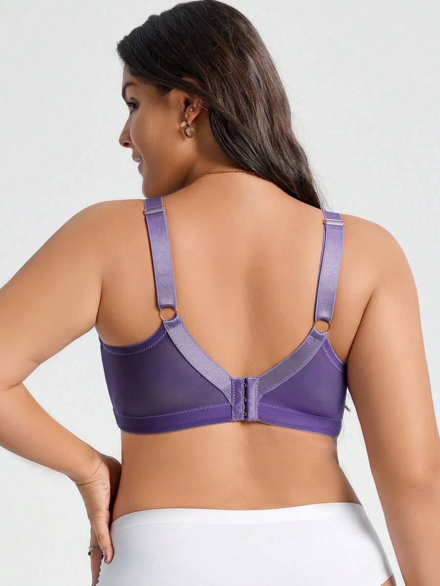 DesireSculpt Plus Size Women Romantic Floral Embroidered Mesh Underwire Bra