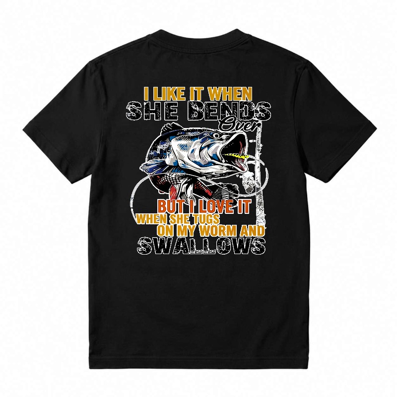 Funny Fishing Bass Worm Swallows Graphic T-shirt