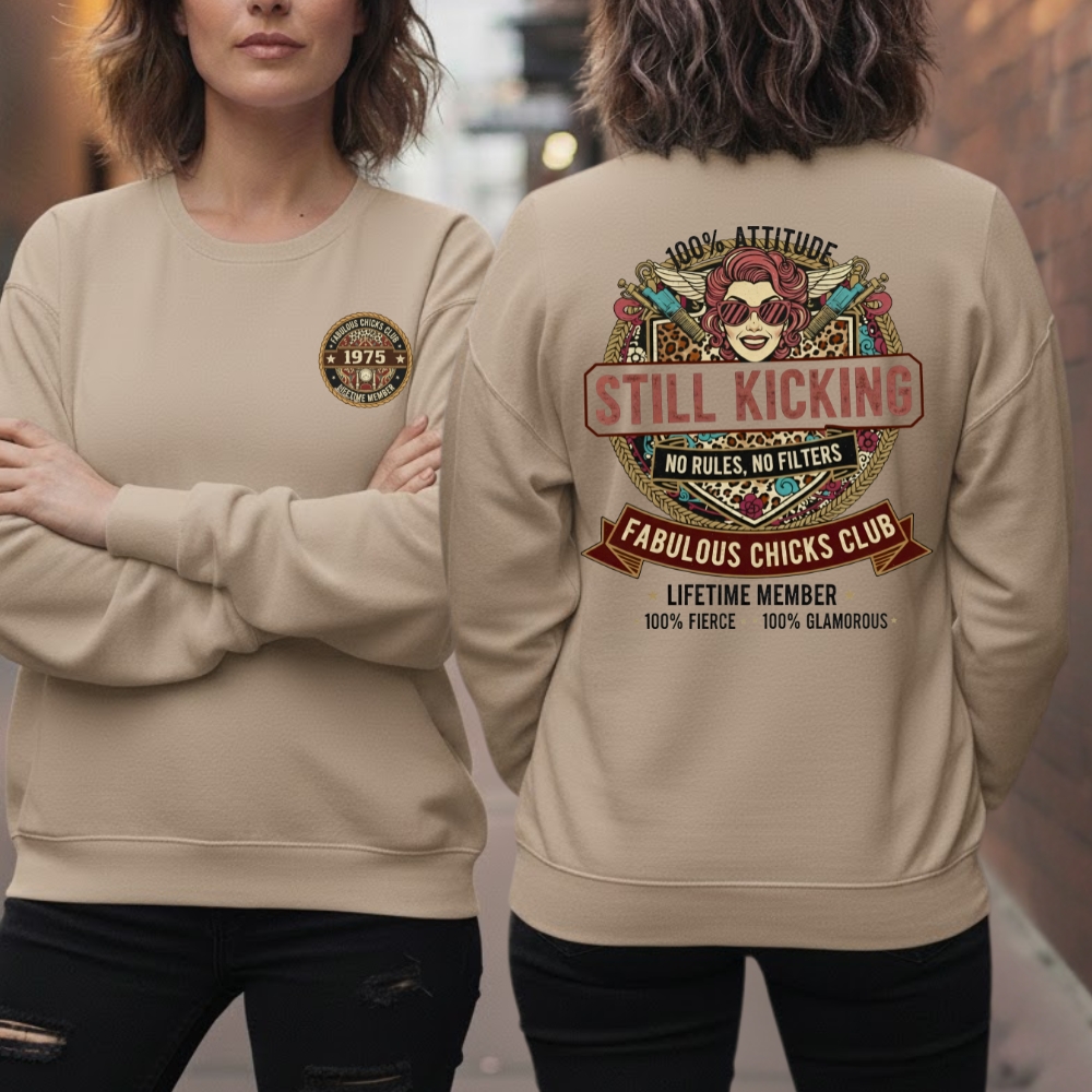 Still Kicking & Fabulous: Lifetime Member Attitude Custom Year Of Birth Women's V-neck long sleeve, V-neck, Sweatshirt, Hoodie