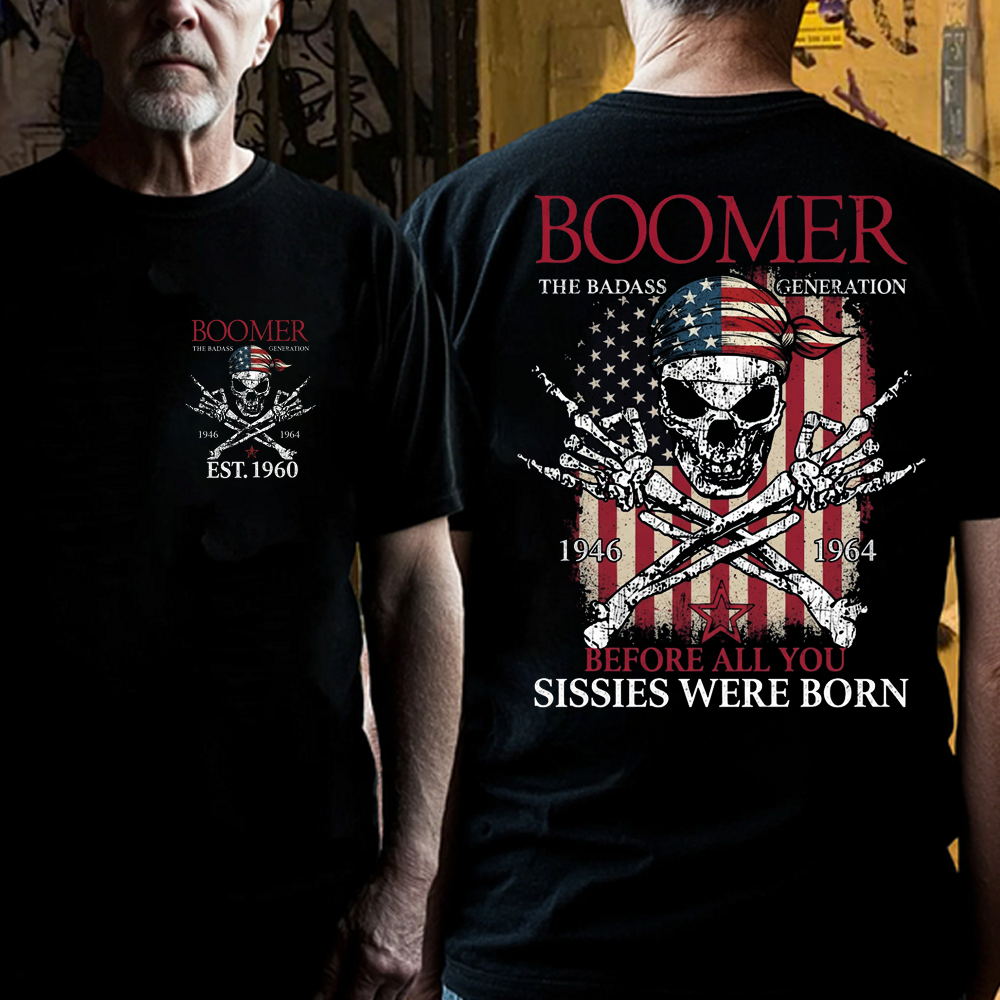The Badass Generation | Boomer Rock Skull Full-Back Print T-Shirt