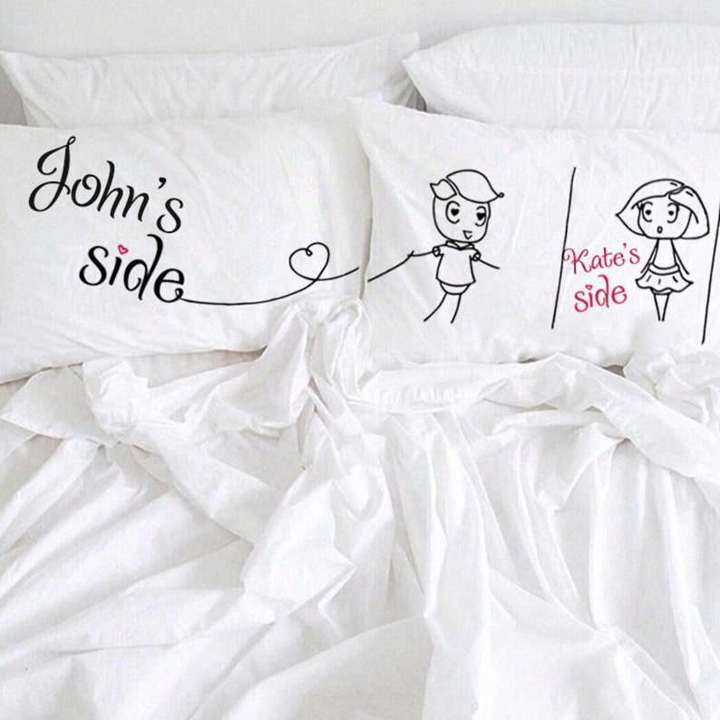 Personalized Couple Pillowcases, His and Her, Handmade Cotton Anniversary Gift (Set of 2) image 1