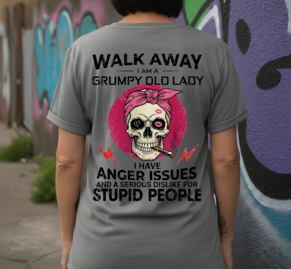 Walk Away I'm A Grumpy Old Lady Custom Year Of Birth Women's V-neck long sleeve, V-neck, Sweatshirt, Hoodie