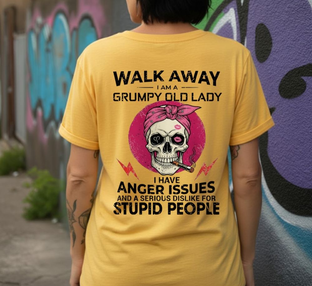 Walk Away I'm A Grumpy Old Lady Custom Year Of Birth Women's V-neck long sleeve, V-neck, Sweatshirt, Hoodie