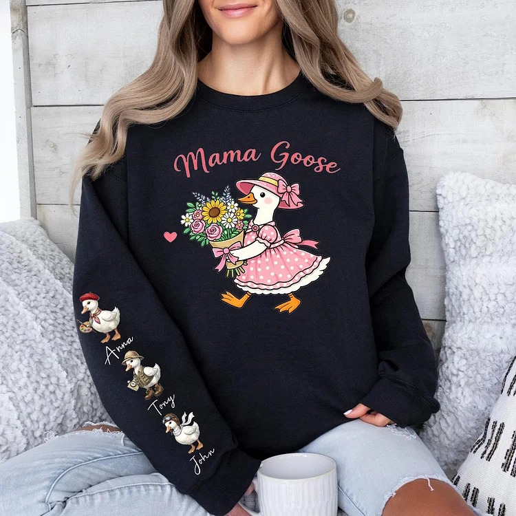 Personalized Mama Goose Sweatshirt with Children's Names Custom Gift for Mother's Day