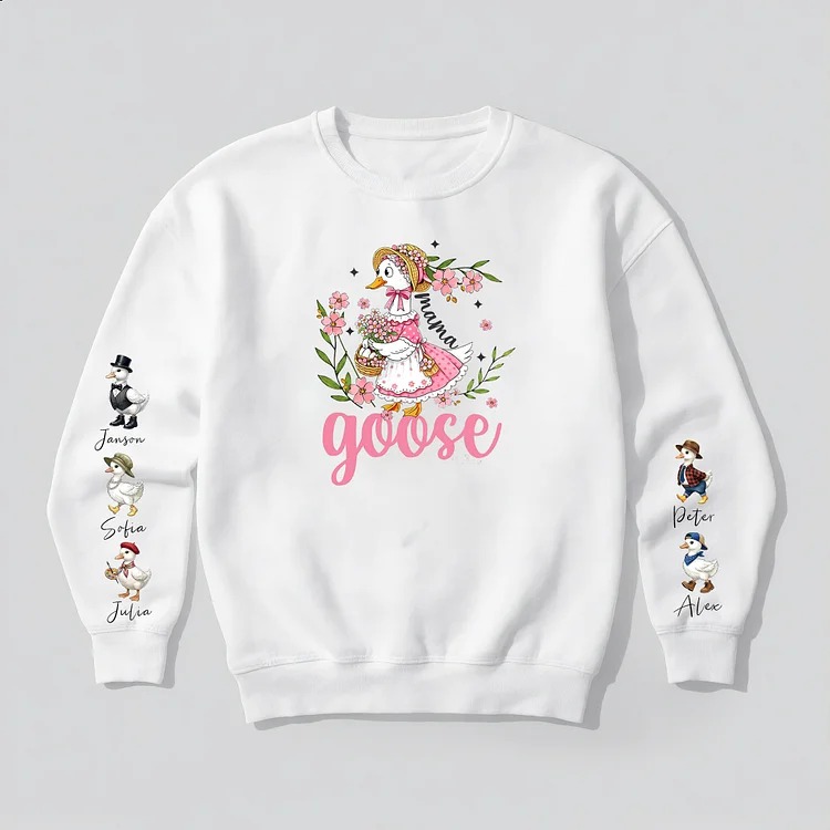 Personalized Mama Goose Sweatshirt with Children's Names Custom Gift for Mother's Day
