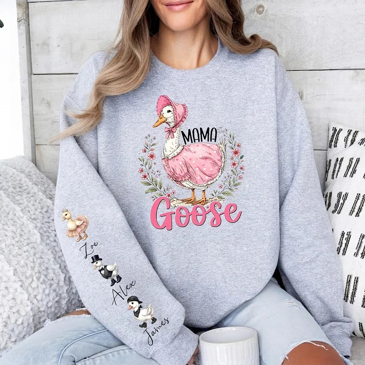 Personalized Mama Goose Sweatshirt with Children's Names Custom Gift for Mother's Day