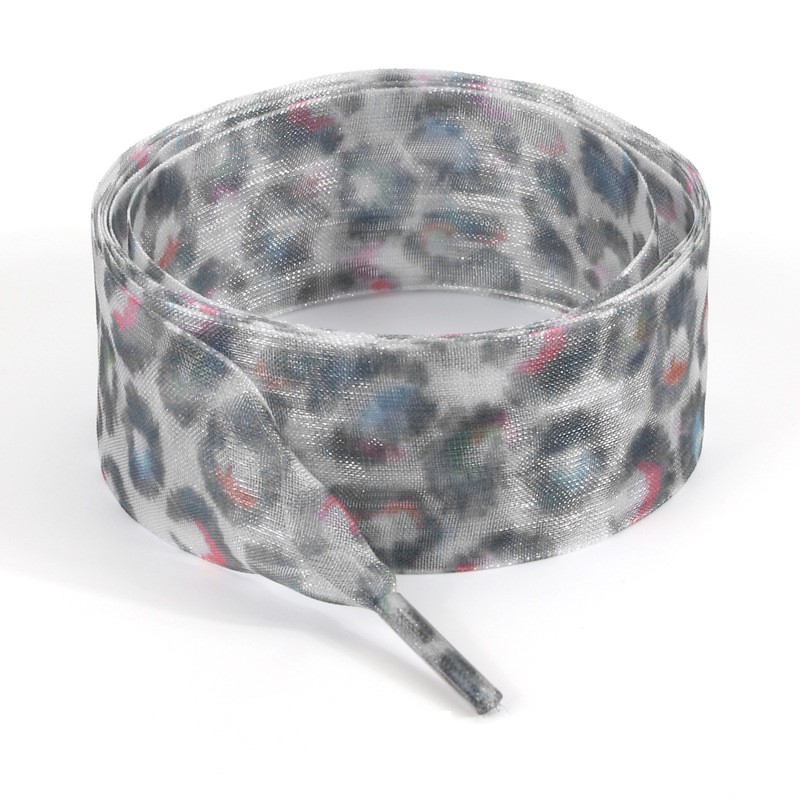 2.5Cm Widened Snow Organza Shoelaces, Leopard Pattern Silk Lace Shoelaces, Flat Wide Leopard Print Snow Organza Shoelaces