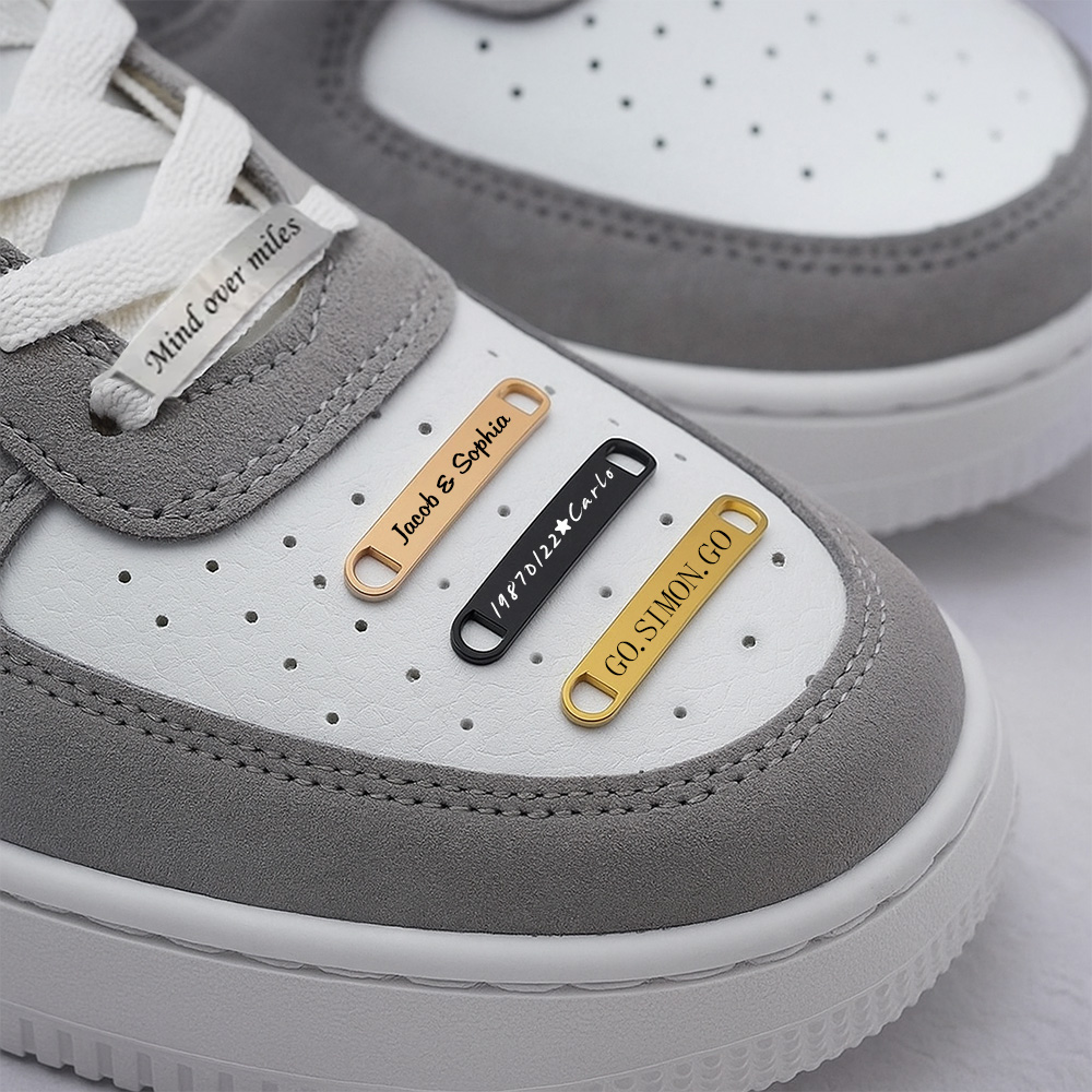 Engraved Shoe Lace Charm – Personalised Metal Running ID Plate, Anti-Rust Marathon Shoe Tag (Great for Running Group Gifts)