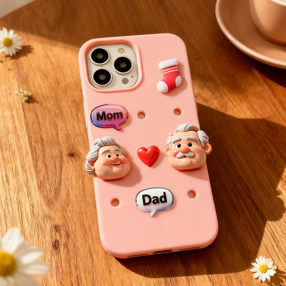 3D Mom & Dad Custom Phone Charm for Holey Phone Cases - Honor Family Love