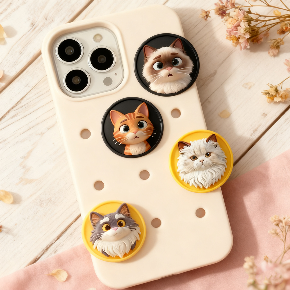 3D Feline Friend Custom Phone Charm for Holey Phone Cases - Adore Your Kitty