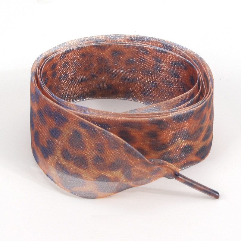 2.5Cm Widened Snow Organza Shoelaces, Leopard Pattern Silk Lace Shoelaces, Flat Wide Leopard Print Snow Organza Shoelaces