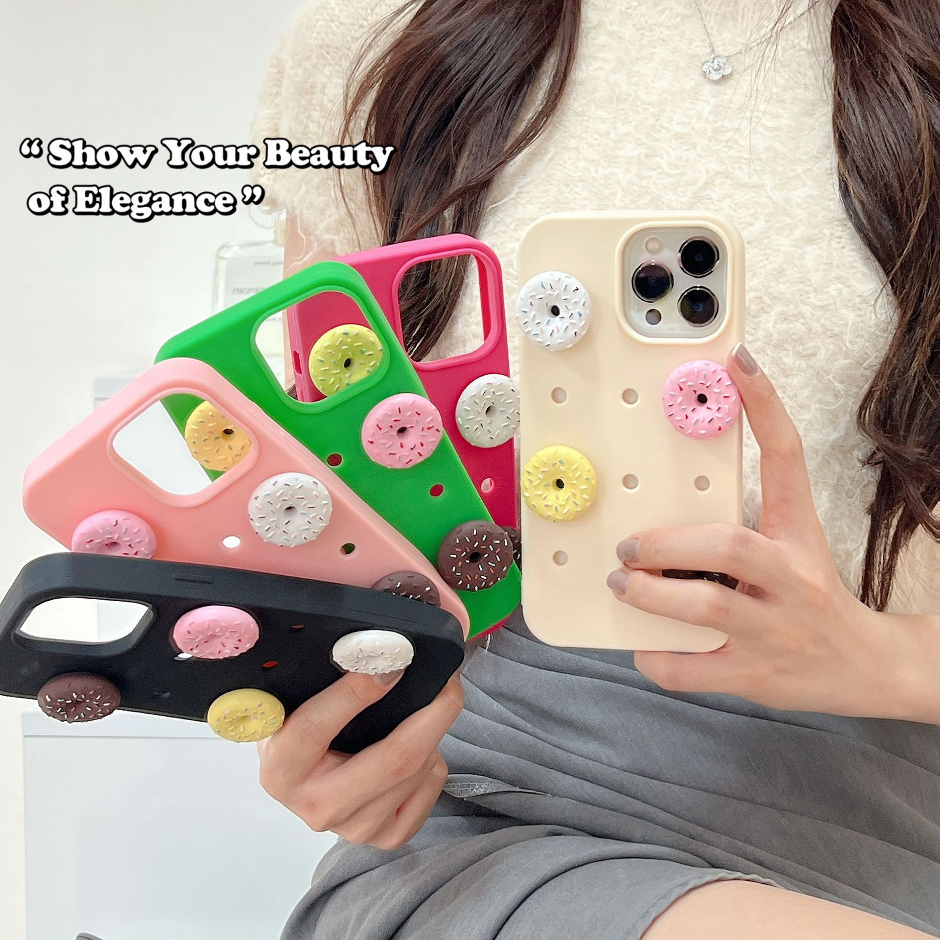 Charmed Phone Cases With 3D Creative Donut Phone Charms – Fits iPhone12/13/14 Pro Max