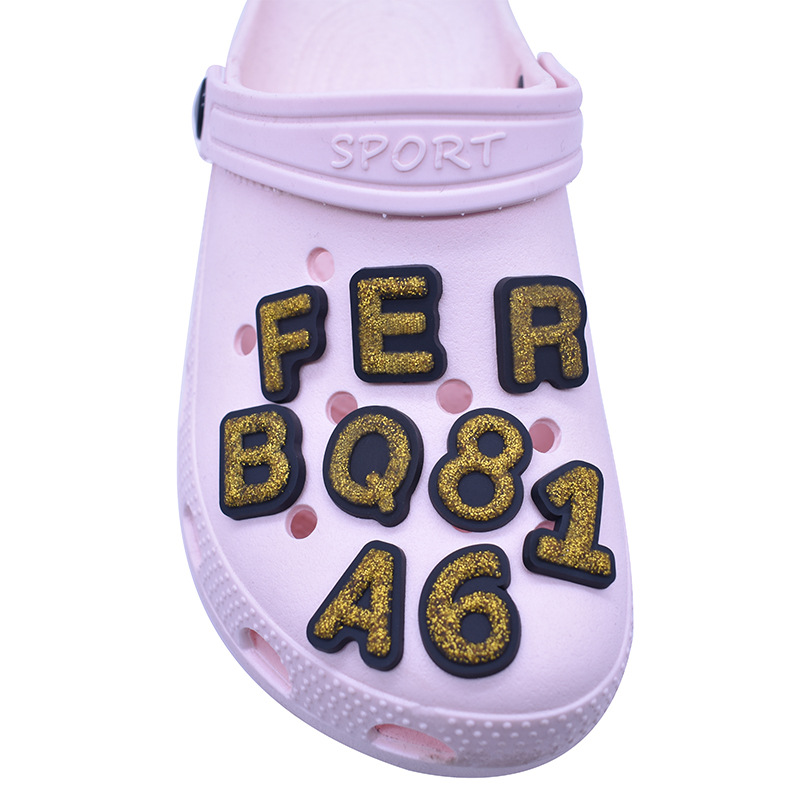 Cartoon Gold Powder Letter Custom Shoelace Charm – PVC Soft Hole Shoe/Wrist Strap Decor