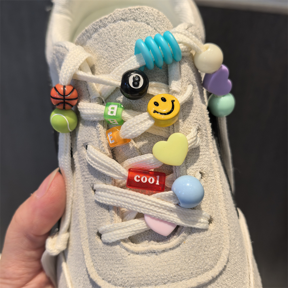 Creative DIY Shoelace Charms Beads, Smiley Love Letter Shoelace Flowers, Casual Shoelace Decorations